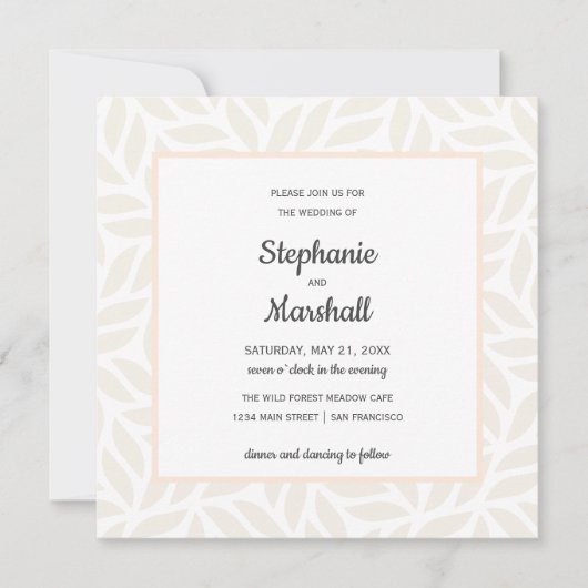 Invitation Crème abstrait feuillage chic mariage moderne (Devant)