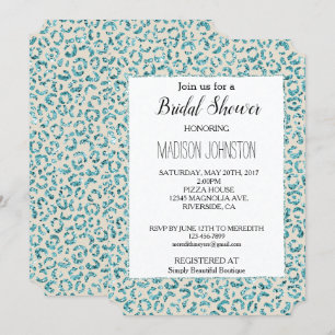 Invitation Crème Aqua Mint Parties scintillant léopard animal