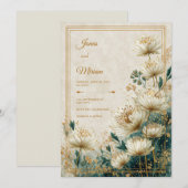 Invitation Crème Astrantia sarcelle dorée à l'aquarelle pour (Devant / Derrière)