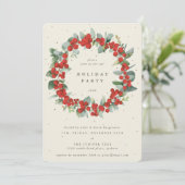 Invitation Crème Baies rouges+Eucalyptus Wreath Fête (Debout devant)
