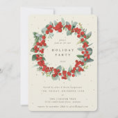 Invitation Crème Baies rouges+Eucalyptus Wreath Fête (Devant)
