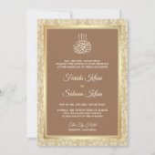 Invitation Crème beige Damask Mariage musulman islamique (Devant)