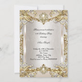Invitation Crème Beige Gold Pearl Damask Anniversaire Party 2 (Dos)