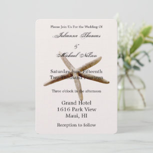 Invitation Crème Beige Rose Étoile de Mer Plage