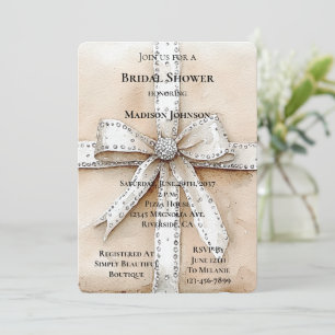 Invitation Crème Blanc Argent Glitzy Fête des mariées de béqu