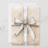 Invitation Crème Blanc Argent Glitzy Glam Bow anniversaire (Dos)