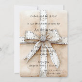 Invitation Crème Blanc Argent Glitzy Glam Bow anniversaire (Devant)