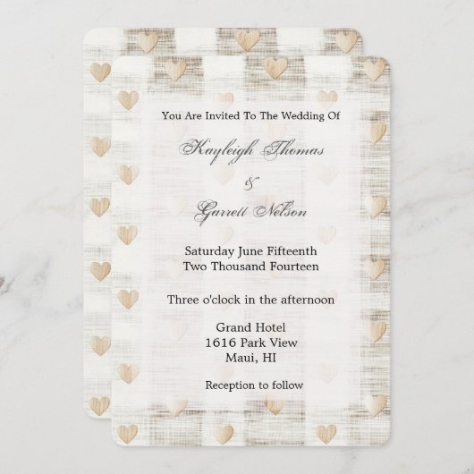 Invitation Crème Blanc Beige Boho Hearts Mariage (Devant / Derrière)