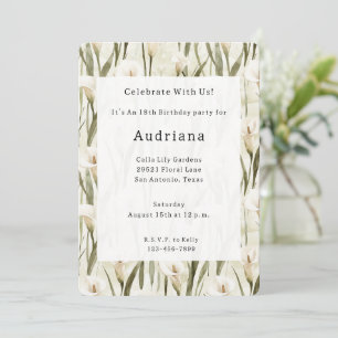 Invitation Crème Blanc Calla Lily Floral Anniversaire