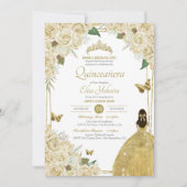 Invitation Crème Blanc Or Floral Butterfly Rose Quinceanera (Devant)