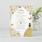Invitation Crème Blanc Or Floral Butterfly Rose Quinceanera (Debout devant)