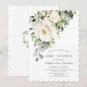 Invitation Crème blanche Aquarelle Floral Girl Baby shower (Devant / Derrière)