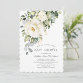 Invitation Crème blanche Aquarelle Floral Girl Baby shower (Debout devant)