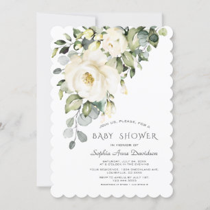 Invitation Crème blanche Aquarelle Floral Girl Baby shower