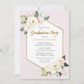 Invitation Crème blanche et Dusty rose Floral fête de graduat (Devant)