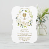 Invitation Crème Blanche Floral Wreath Or Sainte Communion (Debout devant)