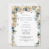 Invitation Crème bleu rose Fête des mariées à brunch à bulles (Devant)