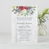 Invitation Crème bleu rouge Floral Bois blanc Mariage chrétie (Debout devant)