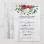 Invitation Crème bleu rouge Floral Bois blanc Mariage chrétie (Devant / Derrière)