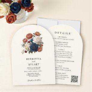 Invitation Crème Bleu Terre Cuite Floral Arch tout en un