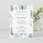 Invitation Crème Bleue Blanc Abstrait Anniversaire (Debout devant)