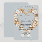 Invitation Crème Bleue Blanc Floral Coeur Mariage de couronne (Devant / Derrière)