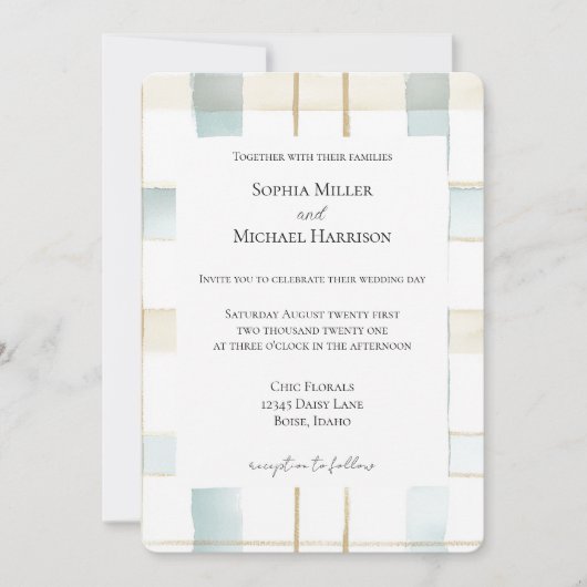 Invitation Crème Bleue Blanc Plaid Stripes Mariage (Devant)