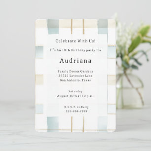 Invitation Crème Bleue Blancs Plaid Stripes Anniversaire