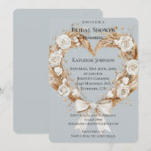 Invitation Crème Bleue Floral Coeur Fête des mariées de couro (Devant / Derrière)