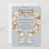 Invitation Crème Bleue Floral Coeur Fête des mariées de couro (Devant)