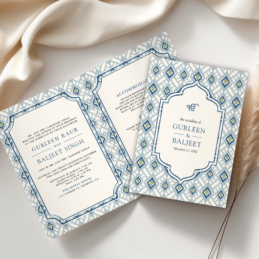 Invitation Crème bleue Ikat Ikat All in One Sikh Mariage