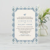 Invitation Crème Bleue Ivory Ikat Anand Karaj Sikh Mariage (Debout devant)
