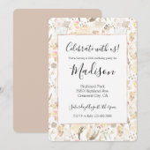 Invitation Crème Blush rose Floral Anniversaire (Devant / Derrière)