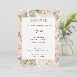 Invitation Crème Blush Roses Rose Floral Anniversaire