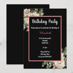 INVITATION CRÈME BOTANIQUE ET BOUQUET NOIR EUCALYPTUS PEACH