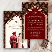 Invitation Crème Bourgogne Brown Ikat Anand Karaj Sikh Mariag