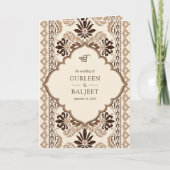 Invitation Crème Brown Beige Ikat All in One Sikh Mariage (Devant)