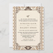 Invitation Crème Brown Beige Ikat Anand Karaj Sikh Mariage (Devant)