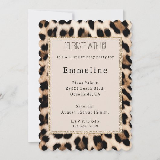 Invitation Crème Brown Black Leopard Parties scintillant or (Devant)