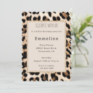Invitation Crème Brown Black Leopard Parties scintillant or