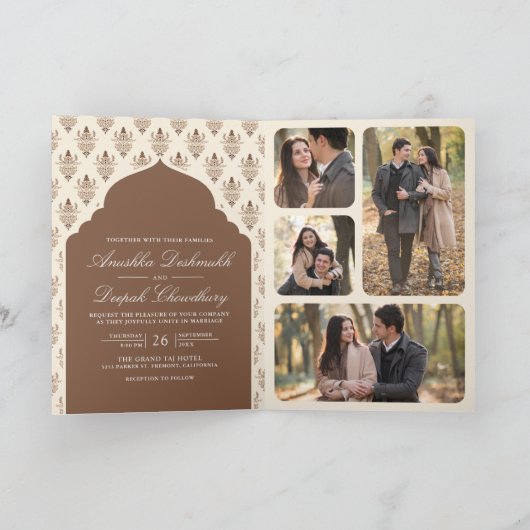 Invitation Crème Brown Ikat Tous en un Mariage indien (Intérieur)