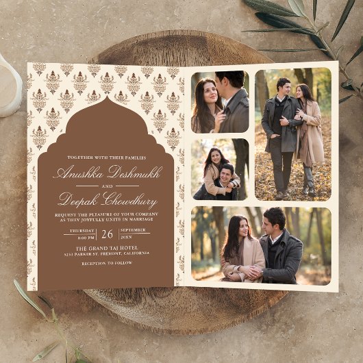 Invitation Crème Brown Ikat Tous en un Mariage indien