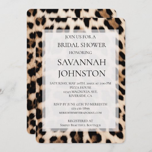 Invitation Crème Brown Léopard douche nuptiale (Devant / Derrière)
