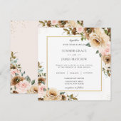 Invitation Crème Brown Rustique Blush Floral Green Invitatiat (Devant / Derrière)