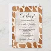 Invitation Crème Brown Safari Giraffe Baby shower animal (Devant)
