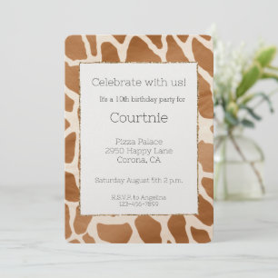 Invitation Crème Brown Safari Giraffe Poster de animal Annive