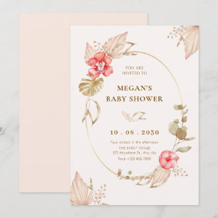 Invitation Crème calme baby shower fleuri élégant