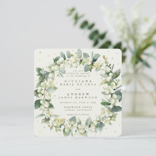 Invitation Crème carré Snowberry + Eucalyptus Wreath Mariage