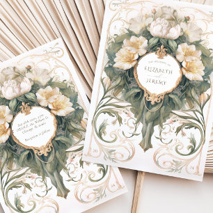 Invitation Crème Champagne Botanique Art Nouveau Mariage