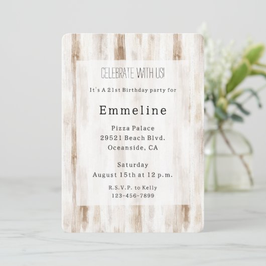 Invitation Crème Chic Blanc Brown rayures Anniversaire (Debout devant)